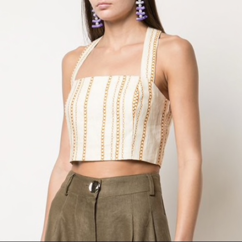 Nicholas linen chain print crop top